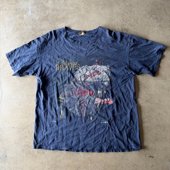 VINTAGE 90S 1995 NUTMEG ATLANTA BRAVES JERSEY T-SHIRT MLB GRAPHIC FADED MENS XL - Picture 1 of 5